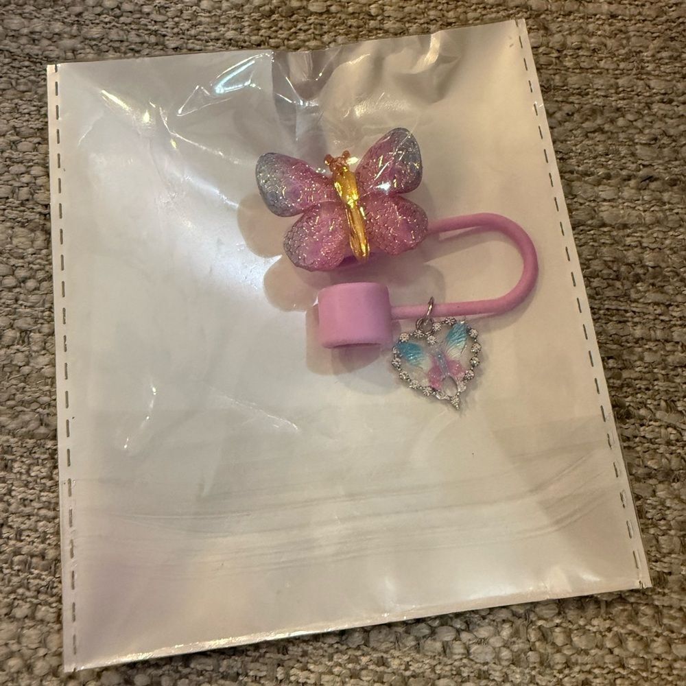 NWT Pink Butterfly Stanley straw charm